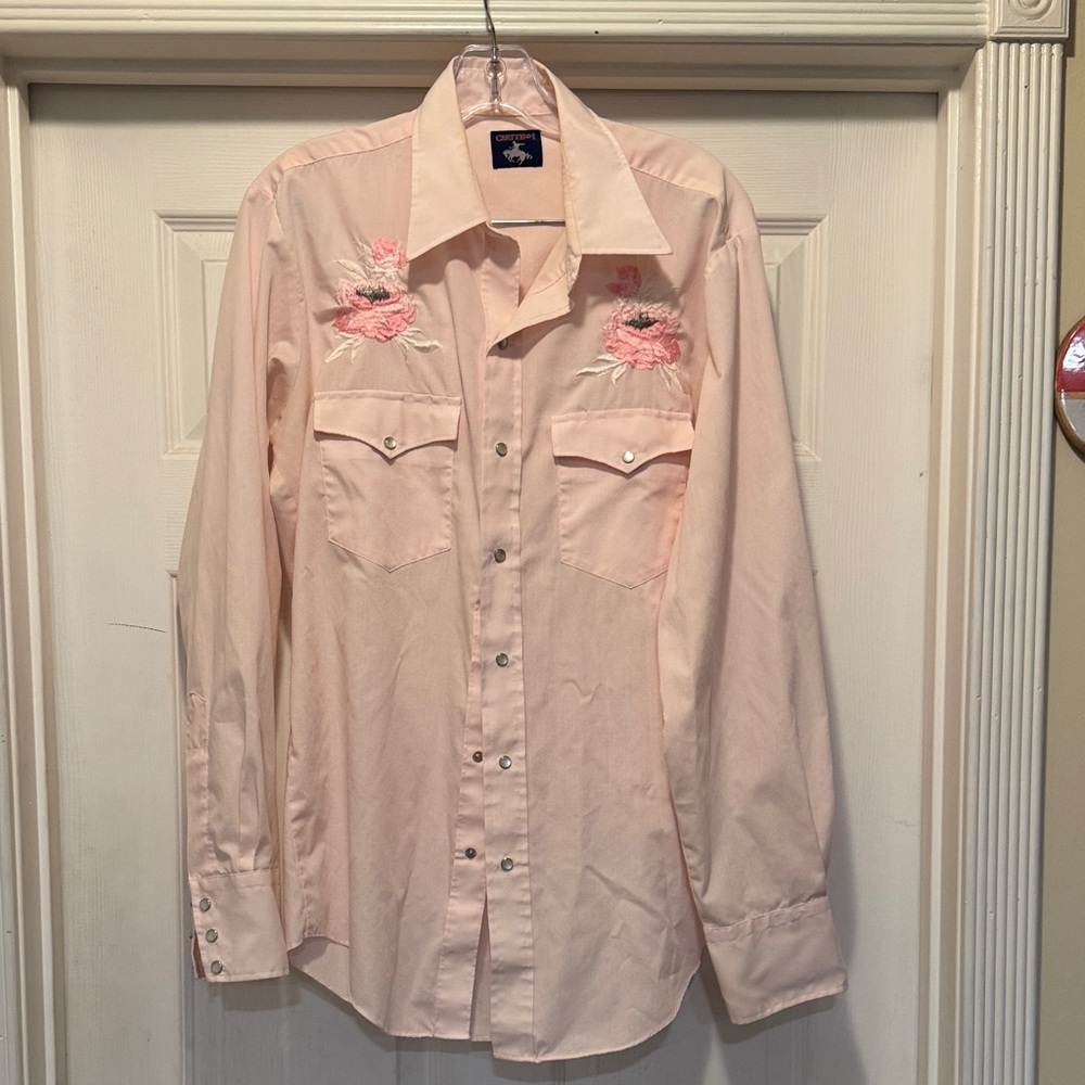 Light Pink vintage Embroidered Western Shirt
